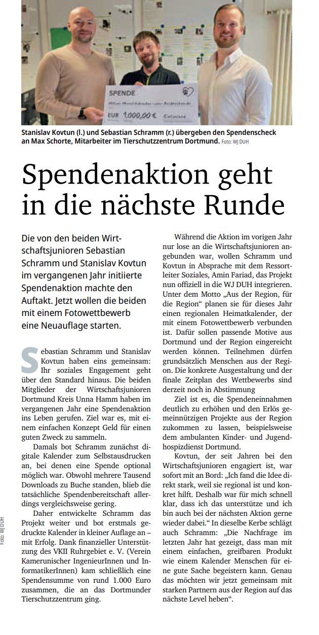 Artikel in der Ruhr Wirtschaft, April 2026: Spendenaktion geht in die nächste Runde