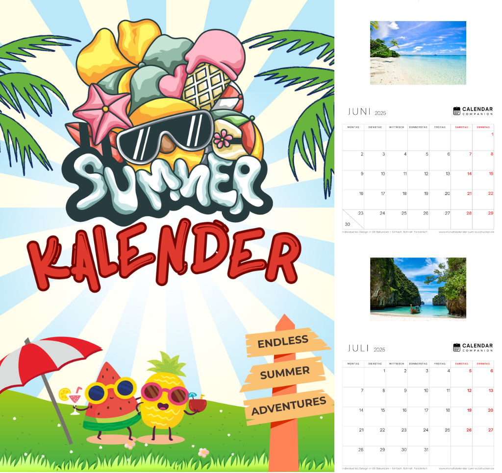 Sommer-Kalender zum Ausdrucken